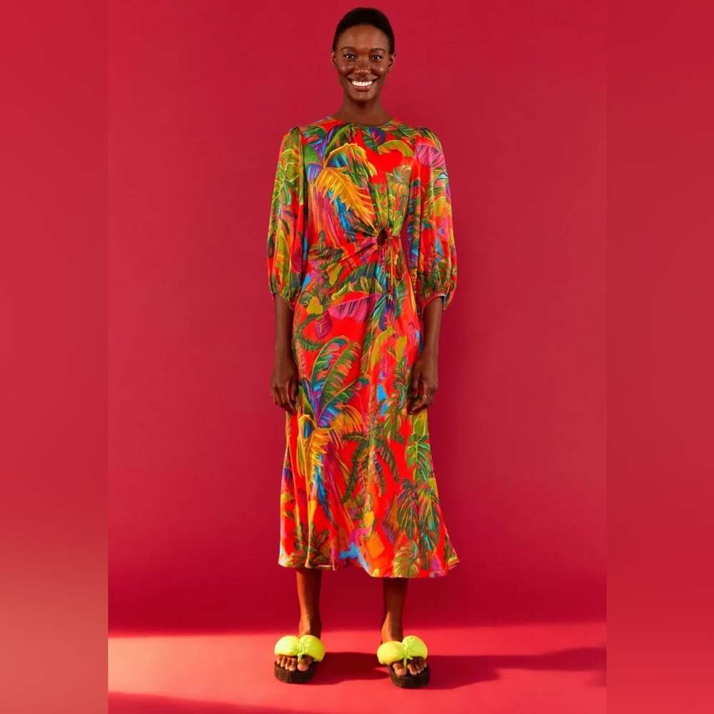FARM RIO Red Urban Jungle Cut Out Midi Dress